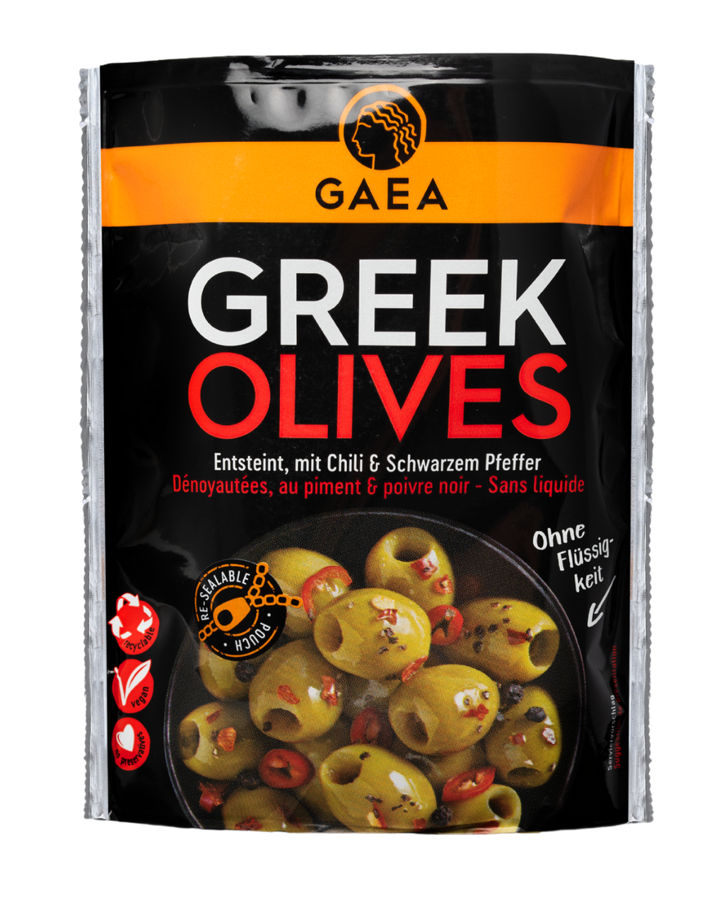 GAEA Green Olives Marinated with Chili & Pepper share pack 150g