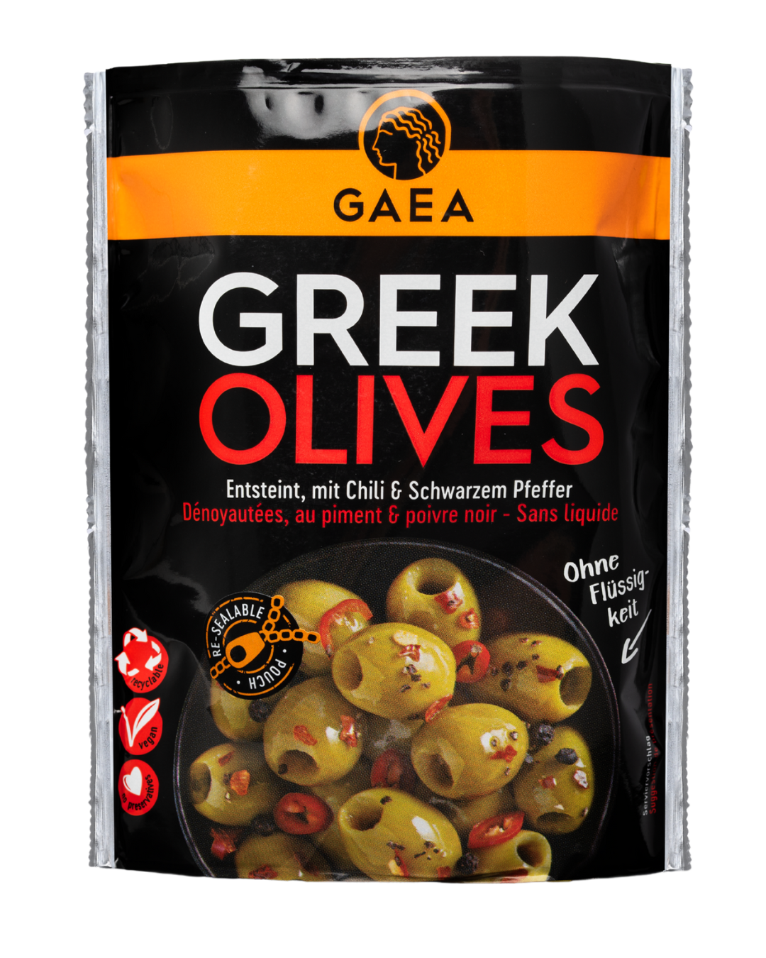 GAEA Green Olives Marinated with Chili & Pepper share pack 150g